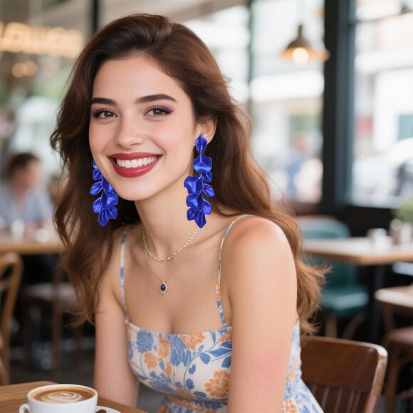 1 Pair of Long Acrylic Rose Petal Dangle Earrings Rose Flower Earrings Drop Stat - Picture 5 of 7